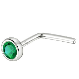 Jewelry Avalanche 22G 14K Gold Bezel-set Emerald L-shape Nose Stud - 1 of 1