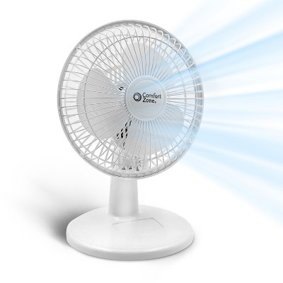 Comfort Zone 6" 2-Speed Quiet Portable Indoor Desk Fan with with Stable Base and Adjustable Tilt, CZ6D White