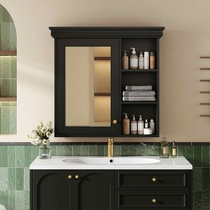 MAYEERTY 28.74" Bathroom Medicine Cabinet with Mirror, Wall Mounted Mirror Cabinet with Storage Organizer for Bathroom Black - 1 of 4