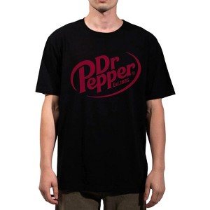 Dr. Pepper Est. 1885 Maroon Logo Adult Black Crew Neck Oversized Heavyweight Short Sleeve Tee - 1 of 3