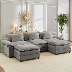 Mjkone 118''U-Shaped Modular Sectional Sofa,Chenille 5-Seat Cloud Sleeper Deep Seat Couch with Ottomans and Thickened Cushion - 1 of 4