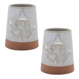Tapered Porecelain Planter with Mushrooms (Set of 2) - 1 of 3