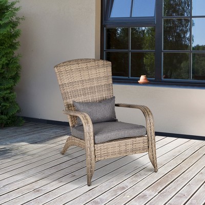 Mixed Gray and Brown Wicker Adirondack Chair with Cushions