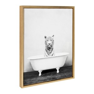 18" x 24" Sylvie White Tiger in The Bathtub Framed Canvas by Amy Peterson - Kate & Laurel All Things Decor - 1 of 4