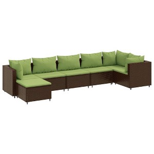 vidaXL 7 Piece Patio Lounge Set w/Cushions - Brown Poly Rattan Outdoor Furniture Set - Comfy Garden Seating for Backyard, Terrace, Patio - 1 of 4