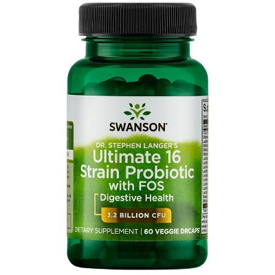 Swanson Ultra Dr. Stephen Langer's Ultimate 16 Strain Probiotic w/ FOS, Supports Digestive & Colon Health, 3.2 billion CFU per Capsules (60 Veg Caps).