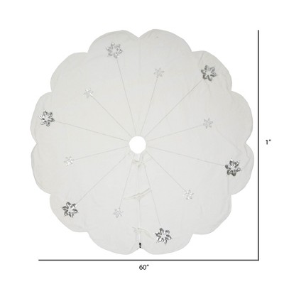 Elegant 60" White Velvet Christmas Tree Skirt with Silver Sequins