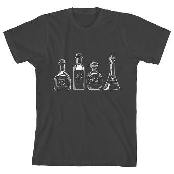 Kids Halloween Apothecary Bottles Youth Charcoal Short Sleeve Crew Neck Tee