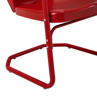 Retro Bright Red Gloss Metal Outdoor Chair Set of 2