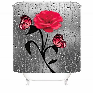 Red Flowers And Butterflies Shower Curtains for Bathroom Waterproof Fabric Bath Curtain Durable Soft Stylish Bathroom Decor 72x72 Inch - 1 of 1