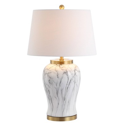 28" Prague Ceramic Marble Table Lamp (Includes LED Light Bulb) White - JONATHAN Y