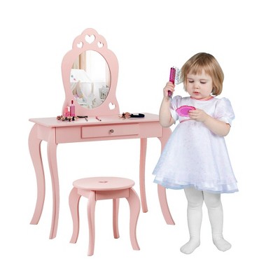 Pink Princess Kids Vanity Set with Mirror and Stool