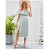 Maternity Dress for Women Summer Off Shoulder Floral Short Sleeve Midi Maternity Dress Ruffled Dress with Thigh Slit - 3 of 4