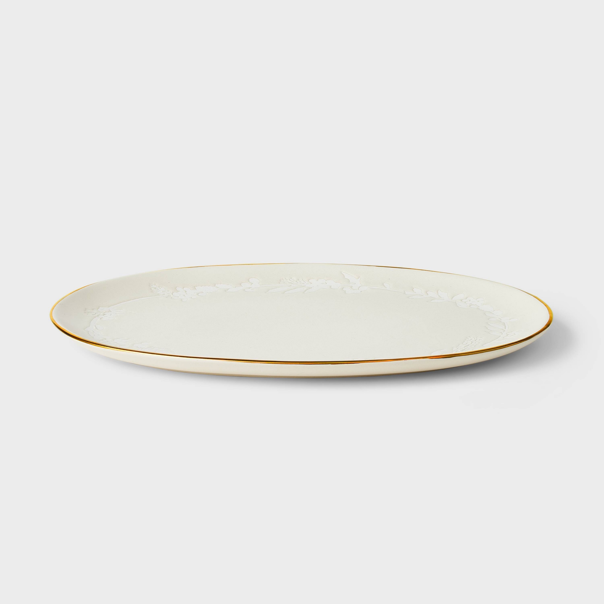 Stoneware Serving Platter Snowfall White - Threshold™ designed with Studio McGee: Oval, Microwave & Dishwasher-Safe