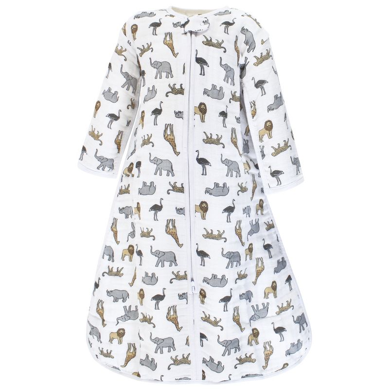 Hudson Baby Unisex Baby Long Sleeve Muslin Sleeping Bag, Wearable Blanket, Sleep Sack, Modern Safari, 1 of 4