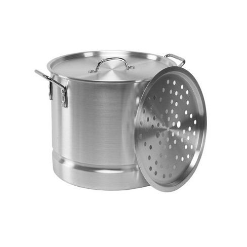 Imusa 10Qt Aluminum Steamer or Stock Pot with Glass Lid & Removable Rack 