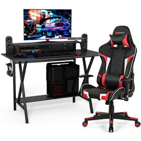 Costway Gaming Desk Home Office Pc Computer Desk W/led Lignt&gaming Handle  Rack : Target