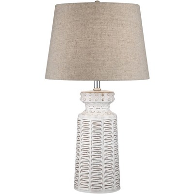 360 Lighting Rustic Farmhouse Country Table Lamp with Dimmer 26" High Cream White Glazed Tan Linen Drum Shade for Bedroom Living Room Bedside House