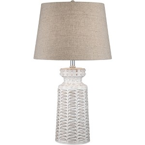 360 Lighting Rustic Farmhouse Country Table Lamp with Dimmer 26" High Cream White Glazed Tan Linen Drum Shade for Bedroom Living Room Bedside House - 1 of 4