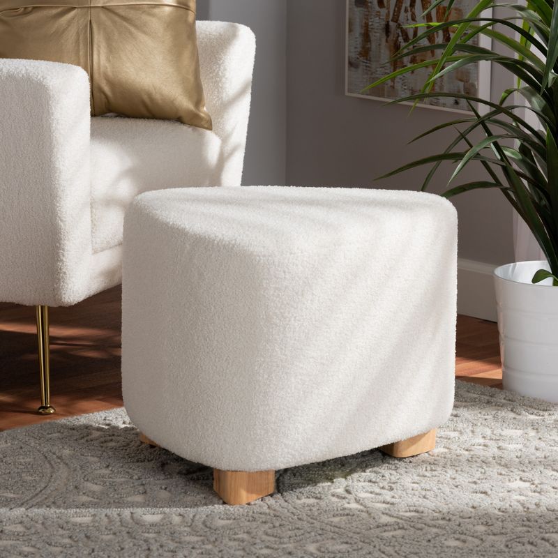 Baxton Studio Brielle Modern and Contemporary Ivory Boucle Upholstered and Natural Brown Finished Wood Ottoman, 1 of 8