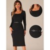Allegra K Women's Sweater Square Neck Belt Bodycon Stretch Ribbed Long Sleeve Dress - 2 of 4