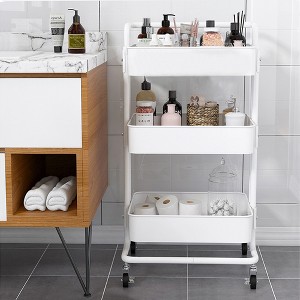 DOMETOUR 3 Tier Utility Cart Rolling Cart with Wheels Mobile Utility Cart Kitchen/Desk Car for Office, Bathroom, Kitchen, Kids Room White - 1 of 3