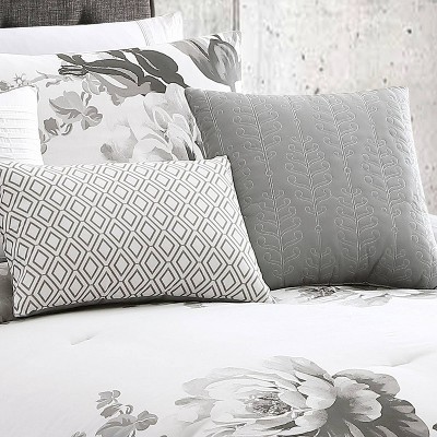 Ridgely Black and Gray Floral Cotton 7-Piece King Comforter Set