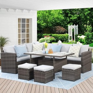 4 Piece Outdoor Patio Furniture Sets, Wicker Conversation Set for Porch Deck - 1 of 1