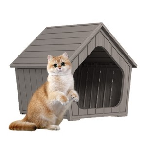 Bencmate Pet Crates and Houses Small Wooden Cat House Cozy Sturdy Easy Assembly No Tools Needed for Living Room Bedroom, Brown, 23.43"*22.64"*22.8" - 1 of 4