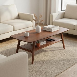Homy Casa Mid-Century Modern Wooden Coffee Table with Open Storage Shelf, Living Room Center Table - 1 of 4