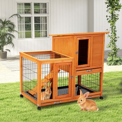DOMETOUR Detachable Rabbit Hutch with Removable Tray and Rolling Casters