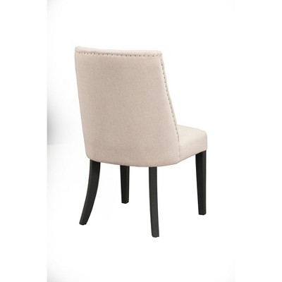 Cream Upholstered Parsons Side Chair with Black Wood Legs