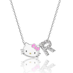 Hello Kitty Women's Enamel Hello Kitty and Sliding Pave Initial Necklace - 1 of 4