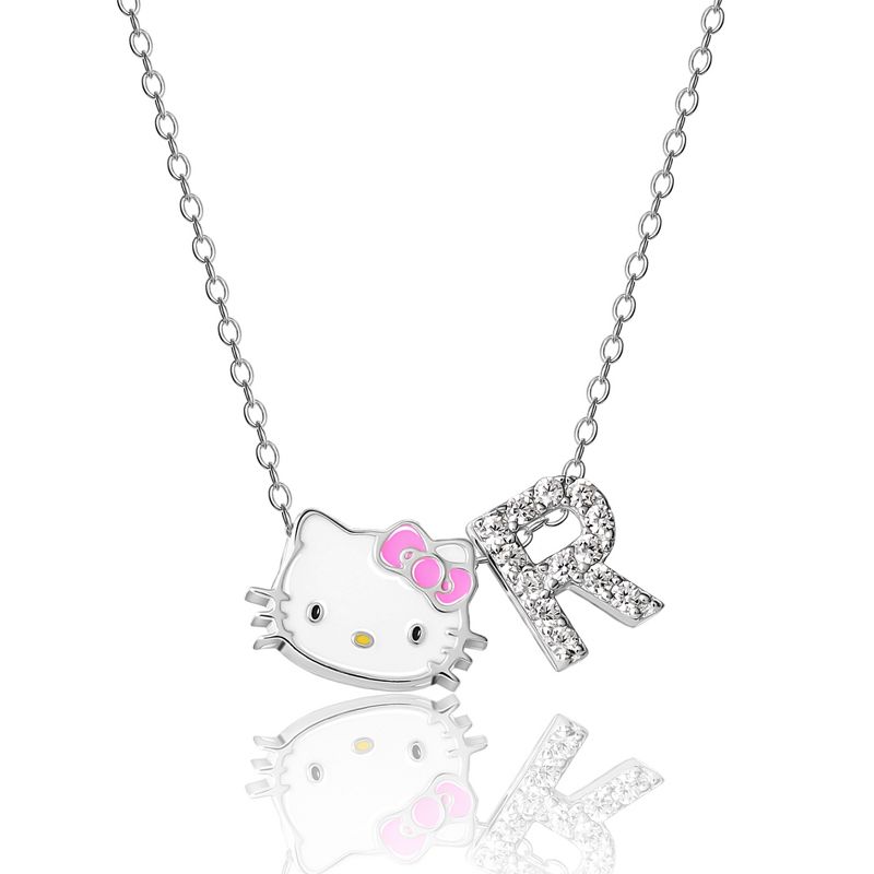 Hello Kitty Women's Enamel Hello Kitty and Sliding Pave Initial Necklace, 1 of 6