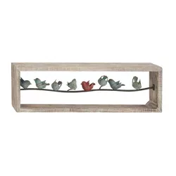 Natural Perched Birds on Wire Wooden Wall Decor - Olivia & May