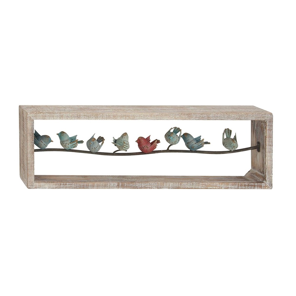 Photos - Garden & Outdoor Decoration Metal Bird Wall Decor White - Olivia & May: Farmhouse Style, Hardwood Frame, Animal Artwork, Spot Clean