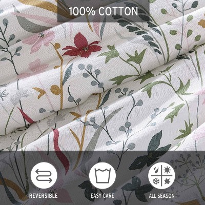 Twin White Cotton Reversible Floral Comforter Set