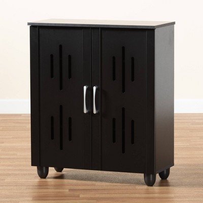 Espresso Brown Wood 2-Door Shoe Storage Cabinet with Metal Handles