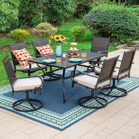 7pc Patio Dining Set With 360 Swivel Chairs With Cushions And Rectangle ...