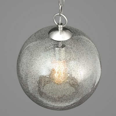 Malbec Brushed Nickel 14" Globe Pendant with Clear Textured Glass