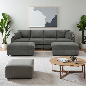 132" Corduroy U-Shaped Sectional Sofa with Storage & Cup Holders - 1 of 4