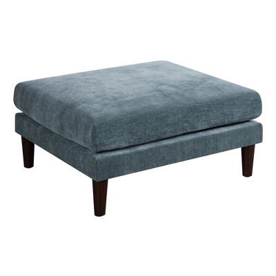 Royal Hampton 32 Inch Modular Ottoman, Box Cushion Seat, Wood Legs, Slate Blue Fabric