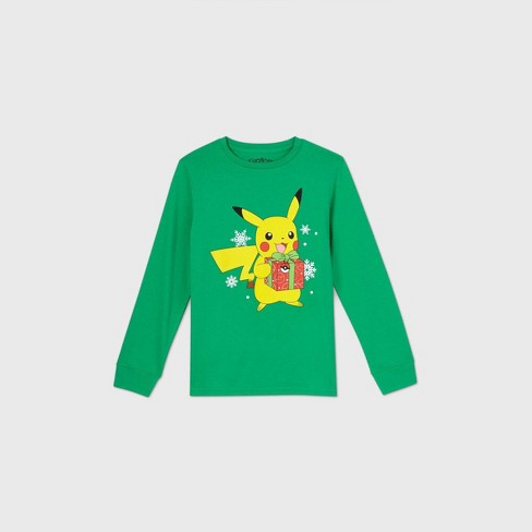 Boys Pokemon Pickachu Present Long Sleeve Graphic T Shirt Green Xxl Target - pokemon t shirt free roblox