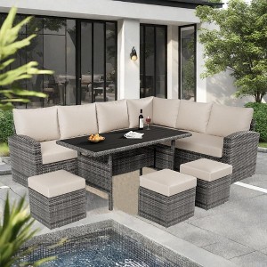 Outdoor Patio Furniture Sets, PE Rattan Furniture Sectional Sofa Set with Storage Table - 1 of 4