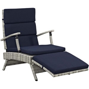 Modway Envisage Chaise Outdoor Patio Wicker Rattan Lounge Chair Light Gray Navy - 1 of 4
