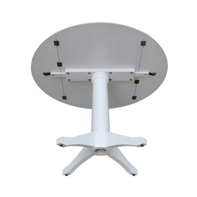 Elegant White 42" Round Solid Wood Extendable Pedestal Dining Table