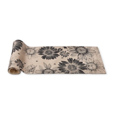 tagltd Let It Bee Black Sunflower Print on Beige Background Cotton Machine Washable Table Runner Décor Decoration, 72" x 14"-in.