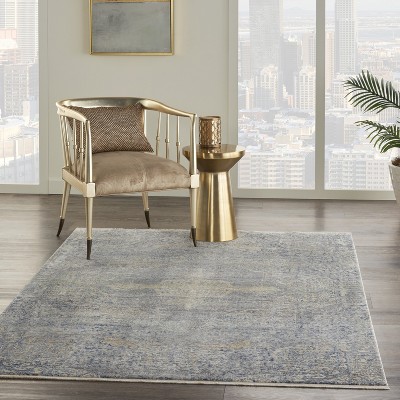 Elysian Medallion Hand-Knotted Wool and Silk Blend Area Rug, Blue and Cream
