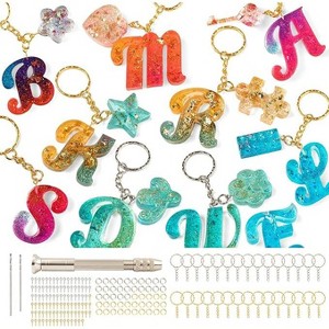 JDICTION 182Pcs Fancy Alphabet Silicone Resin Molds Kit - Reversed Letter Keychain Casting Set with Hand Drill, Key Rings & Screw Pins - 1 of 4