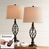 Franklin Iron Works Annie Modern Industrial Table Lamps 28" Tall Set of 2 Bronze Iron with Table Top Dimmers Cream Tapered Drum Shade for Living Room - 2 of 4